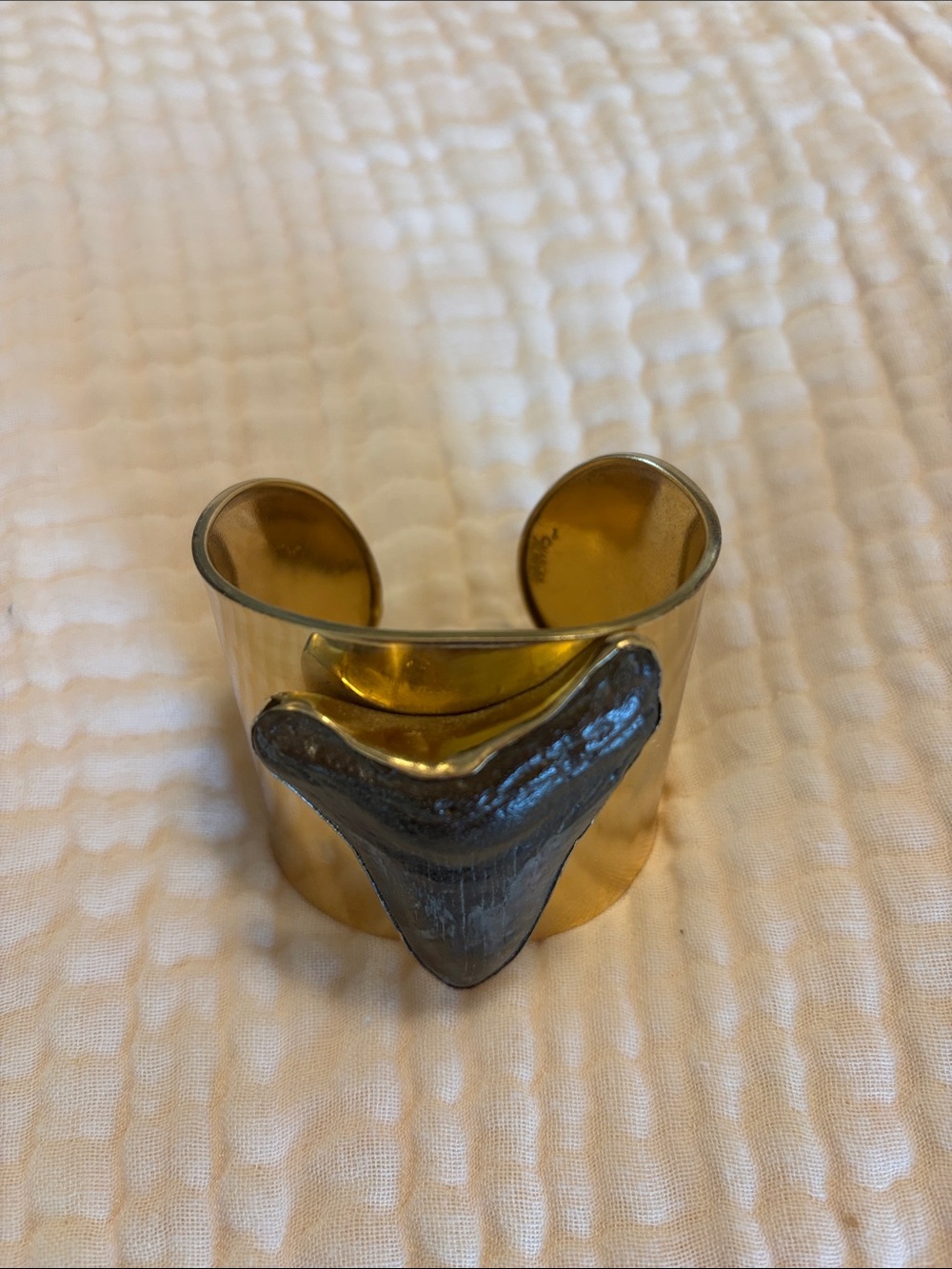 Gold Cuff Bracelet with huge shark tooth - Picture 2 of 4